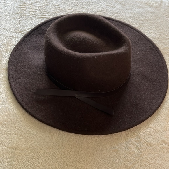 Universal Thread chocolate brown 100% wool wide brimmed fedora hat w band - Picture 1 of 7